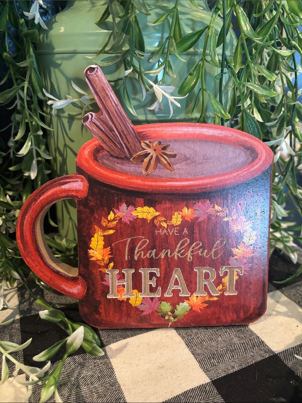 Have a Thankful Heart Red Mug Sign - Home Dining Decor